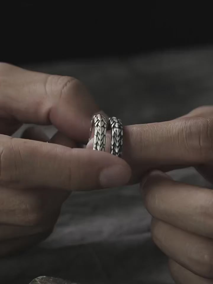 Dragon's Reverse Scale Ring | Pure Silver, Gold Accent