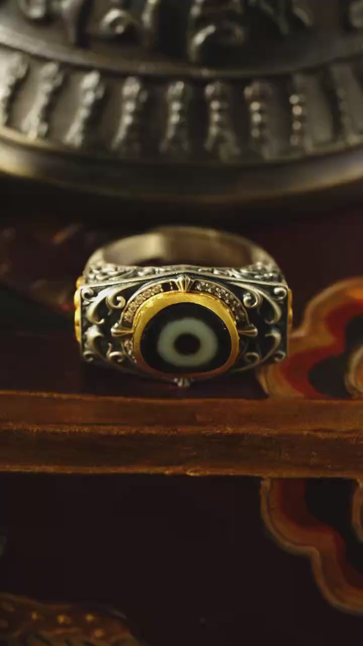 mantra-engraved dzi silver ring — video