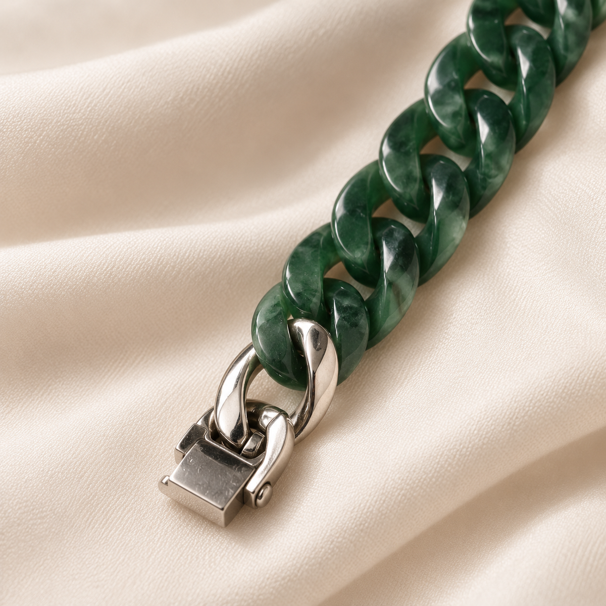 Forest Green Jadeite Cuban Link Bracelet — detail view 4