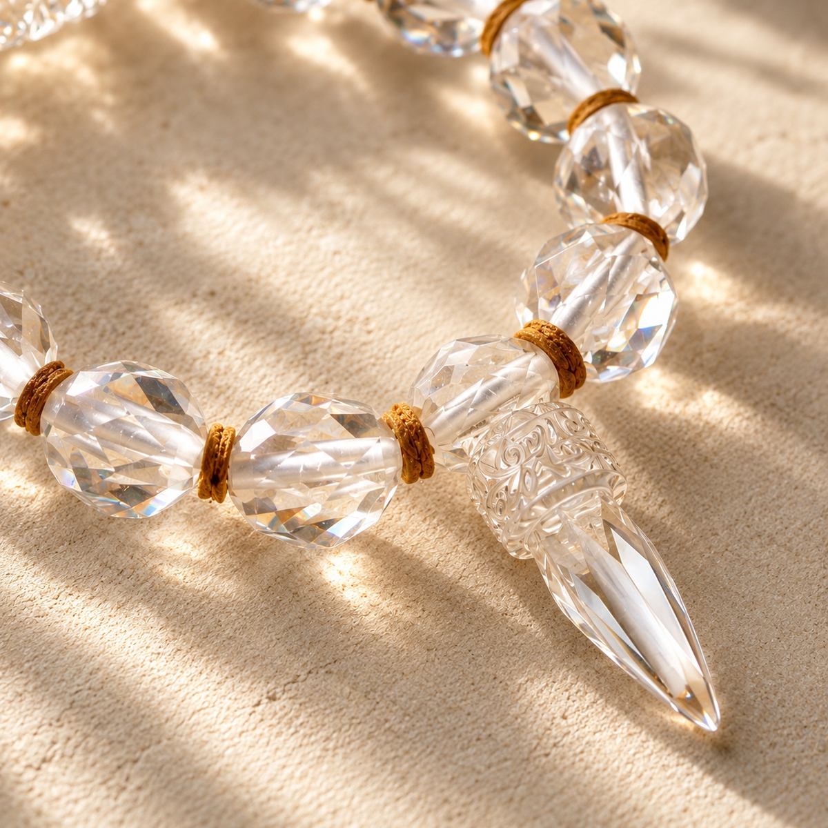 White Crystal Vajra Bracelet — Clear Quartz & Gold Accent — detail view 3