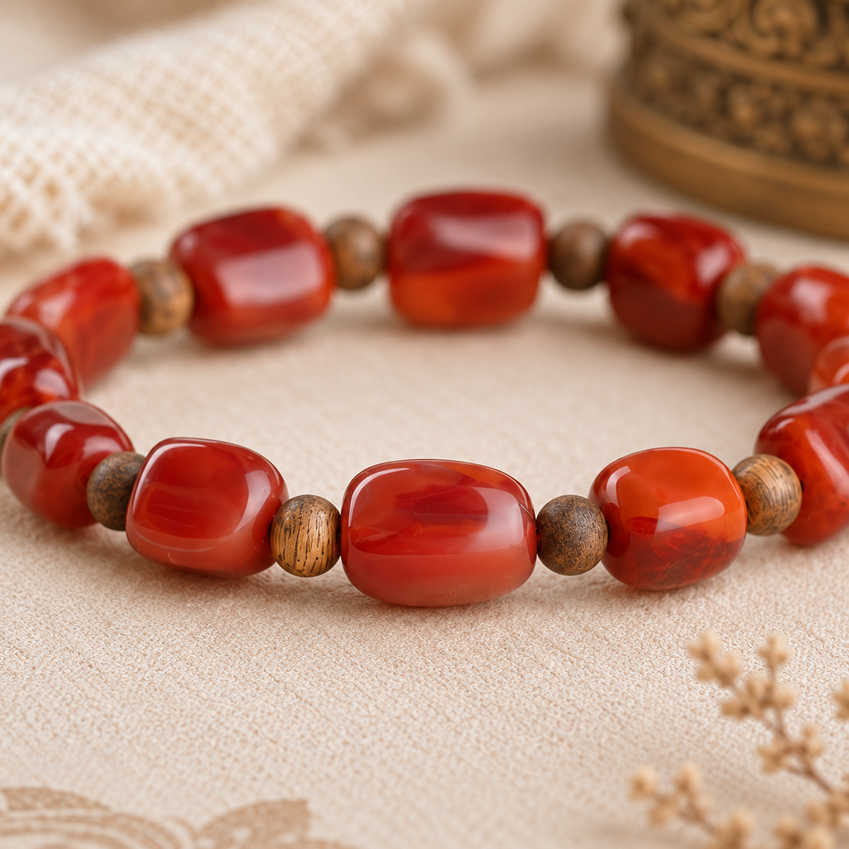 Nanhong Agate Bracelet — Natural Southern Red & Bronze Accent — detail view 3