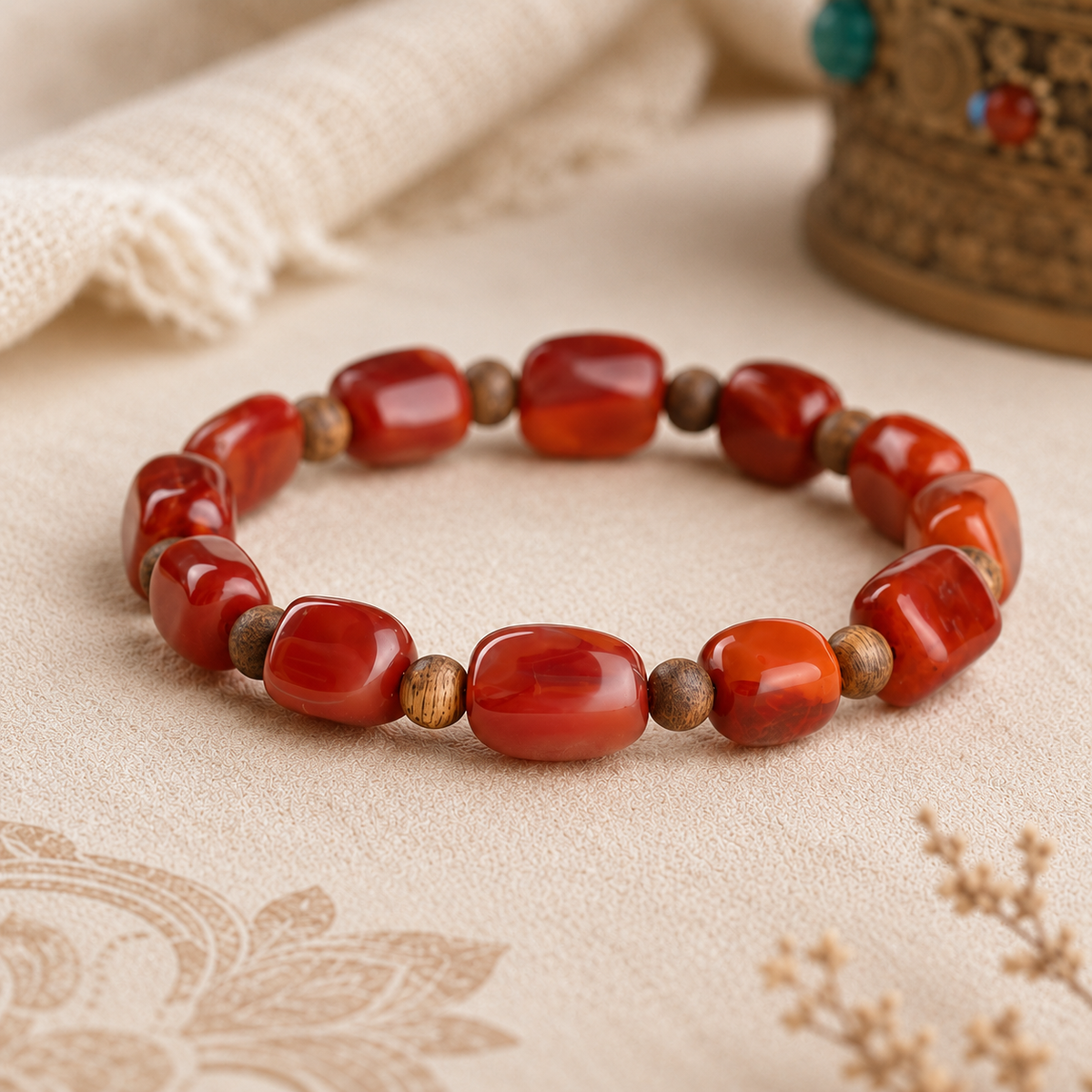 Nanhong Agate Bracelet — Natural Southern Red & Bronze Accent — detail view 4