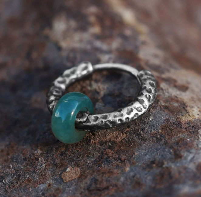 Yuanman Jade Hoop Earrings | Hammered S925 Silver & Natural Jade