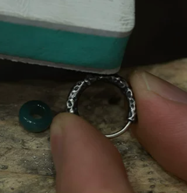 Yuanman Jade Hoop Earrings | Hammered S925 Silver & Natural Jade